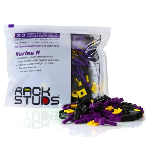Rackstuds - P100 Rack Mount Solution II, Quick-Fit Cage Nut & Screw Replacement, Secure Server Rack Hardware Mount Kit, Purple Rack Stud for 19" Square Punched Vertical Rail, 3.2mm/0.126", 100-Pack